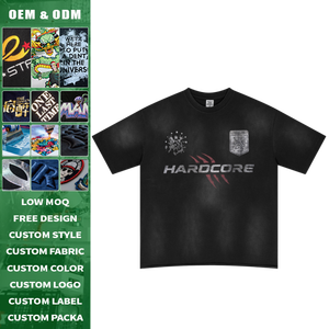 Heavyweight 285g Loose Fit Knitted Cotton Short Sleeve Spray Monkey Wash Tee <b>Distressed</b> Vintage Graphic Streetwear Men's <b>Top</b> - Product Image 2