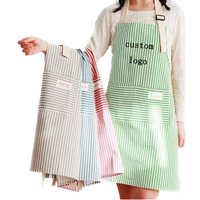 Apron Dapur Tanpa Lengan dari Katun Linen yang Dapat Digunakan Kembali, Desain Baru, Bergaris, dengan Logo Custom