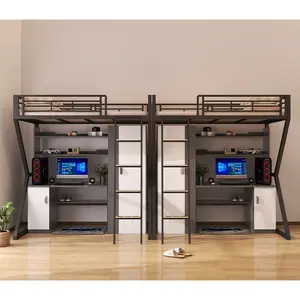 Top Bunk Bed With Desk Underneath School Furniture Dormitory Student Bunk Bed Single Size With Drawer And Wardrobe