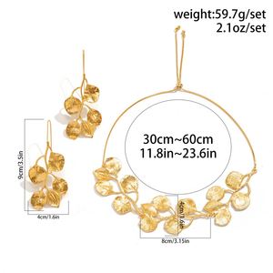 2Pcs/Set Elegant Aesthetic Leaves <b>Tassel</b> Necklace <b>Earrings</b> for Women Vintage Design Gold Color Jewelry Set Party Accessories New - Product Image 6