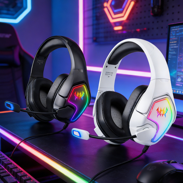 Hot Sale Wired Gaming Headset Over Ear Surround Sound Deep Bass RGB Light Noise Cancelling Mic for PC PS5 PS4 Laptop