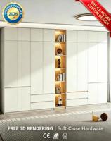 Armoire en bois de luxe léger pour chambre à coucher, placard de rangement simple à portes battantes avec tiroirs