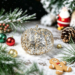Ornement de Noël rond fait main en mousse dorée perlée de 8 cm de haute qualité <span class=keywords><strong>Miman</strong></span> pour la saison des fêtes - Product Image 1