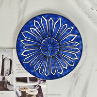 Assiette à dîner de style occidental bleue de 10 pouces, 8 pouces, pour le thé de l'après-midi, la maison, la tasse à café, l'assiette à dessert, ensemble de 4 pièces de vaisselle