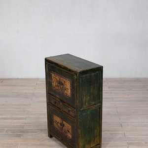 Mobiletto contenitore in legno massello anticato <span class=keywords><strong>con</strong></span> decorazioni a inchiostro cinese, credenza per soggiorno e ingresso, mobile d'arredo - Product Image 4