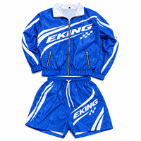 Ensemble de shorts de sport personnalisés avec impression par sublimation intégrale pour unisexe, logo personnalisé, graphiques, veste coupe-vent zippée, survêtements unisexes