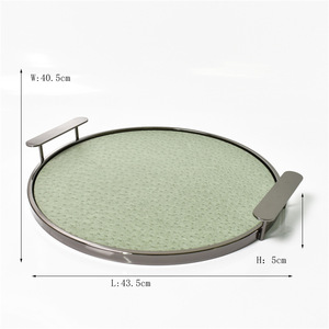 Plateau à café rond de <span class=keywords><strong>luxe</strong></span> de haute qualité essayez l'herbe verte plateau de service en métal de Style moderne pour la maison hôtel Design Unique emballage en boîte - Product Image 6