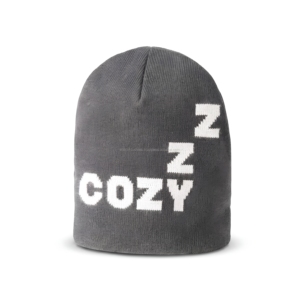 Bonnet en tricot Cozy Zzz unisexe pour adulte, style décontracté d'hiver, gris, mélange de laine, style urbain, tricoté à la machine, motif lettres, ajustable - Product Image 1