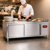 Table de travail en acier inoxydable de 1800 mm avec armoires chauffantes et porte coulissante simple pour restaurant