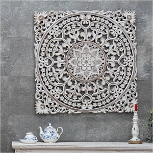 INNOVA Vintage Rustique <span class=keywords><strong>Fleur</strong></span> <span class=keywords><strong>Lotus</strong></span> Sculpture Sur Bois Panneau Maison Tenture <span class=keywords><strong>Murale</strong></span> Décor - Product Image 2