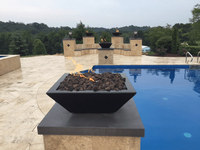 COLB002 Moderne Edelstahl-Gasfeuerstelle mit Wasserfall-Funktion, Fernbedienung und Wasserschale für Schwimmbäder – Neues Design