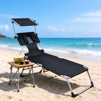 Chaise longue de plage moderne multi-vitesses réglable et pliable avec auvent intégré et appui-tête en mousse en forme de U, capacité de charge 150 kg, idéale pour les amateurs de plage