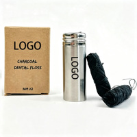 Fil dentaire naturel en charbon de bambou biodégradable avec logo personnalisé, avec conteneur en acier inoxydable rechargeable, soins bucco-dentaires écologiques