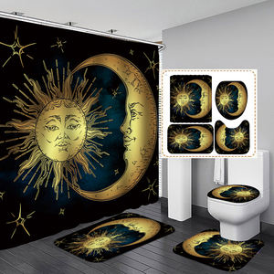 Celestial Glitter Sun Moon Phase Hippie Boho Astrologie Badezimmer 4PCS Zodiac Const ellation Dusch vorhang Set - Product Image 6