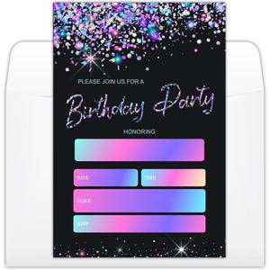 Cartes <span class=keywords><strong>d</strong></span>'<span class=keywords><strong>invitation</strong></span> <span class=keywords><strong>d</strong></span>'<span class=keywords><strong>anniversaire</strong></span> à paillettes noires avec enveloppes Cartes de remplissage <span class=keywords><strong>double</strong></span> face pour fournitures de célébration de fête <span class=keywords><strong>d</strong></span>'enfants modernes - Product Image 1
