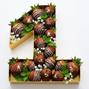 Boîte décorative en carton doré en forme de chiffre pour premier anniversaire, remplissable pour charcuterie et fruits sucrés - Product Image 1