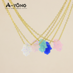 Nuova Collezione <span class=keywords><strong>Collana</strong></span> <span class=keywords><strong>con</strong></span> Catena Sottile in Oro Design all'Ingrosso Gioielli Placcati Oro 18k <span class=keywords><strong>con</strong></span> Ciondolo <span class=keywords><strong>Mano</strong></span> <span class=keywords><strong>di</strong></span> <span class=keywords><strong>Fatima</strong></span> per Donne - Product Image 1