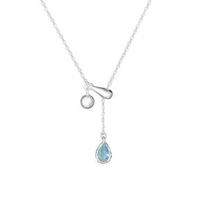<b>Blue</b> Teardrop Gem Pull-Tab Adjustable Clavicle Necklace 925 Sterling Silver - Product Image 1