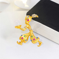 TIANSHE Broche Épingle de Sûreté Vintage Transfrontalière, Motif Lampe Magique Arabe et Elfe, pour Costume et Manteau Femme, avec Strass Colorés, Accessoire