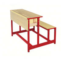Ensemble de bancs de bureau scolaire modernes en MDF pour 2 personnes avec compartiment de rangement intégré et structure fixe, mobilier éducatif