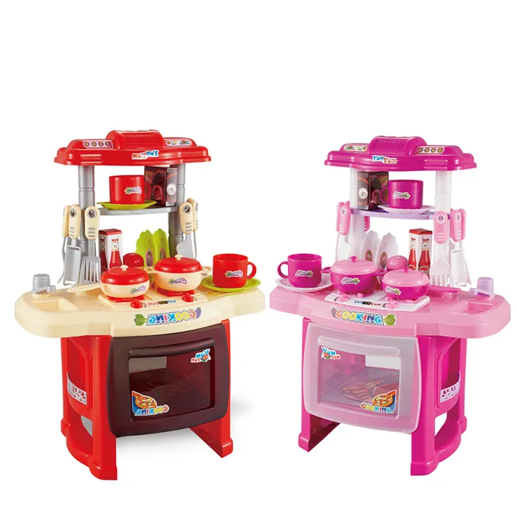 Amazon Hot Meisjes Grappige Pretend Play Koken Houten En Muziek Licht Functies Kids Keuken + Speelgoed Sets