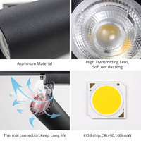 Projecteur sur rail LED COB réglable en gros 10W 20W 30W en aluminium pour magasin, hôtel, exposition