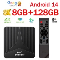 Boîtier TV intelligent Android 4K UHD 8K HDR10+ avec assistant vocal Google TV, décodeur TV98 8 Go 128 Go IPTV en plastique