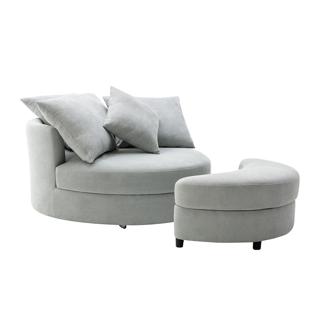 Swivel Home Light Grey Round Sofa With Storage Ottoman Barrel Chairs For Living Room Leisure Couch