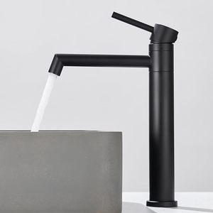 Robinet <span class=keywords><strong>mitigeur</strong></span> haut pour lavabo avec bec de 204 mm de hauteur 360 °   Robinet mélangeur pivotant à levier unique noir mat - Product Image 1