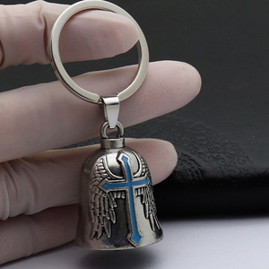 Golden Bell <b>Keychain</b> With Religious Emblem Zinc Alloy Souvenir Pendant Handmade Round Shape - Product Image 2