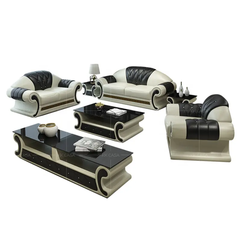 סלון 123 חתך ספה סט דובאי מודרני ריהוט מיריד קנטון באיכות גבוהה שחור עור ספה