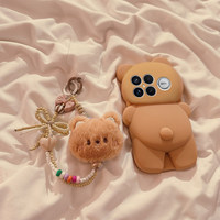 Coque de téléphone en silicone 3D personnalisable motif ours mignon, épaisse et antichoc, avec chaîne de suspension