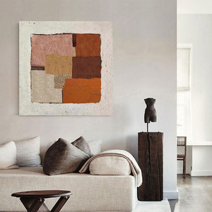 Abstract Color Block Texture Hand Painted Oil Painting <b>Square</b> White <b>Frame</b> Wabi Sabi Style Minimalist Living Room Decorative Art - Product Image 2