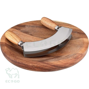 Planche à herbes avec couteau à découper, couteau à herbes couteau à plier en acier inoxydable pour épices à herbes, avec planche en bois d'acacia - Product Image 3