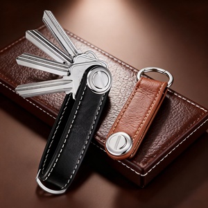 Porte-clés extensible en cuir véritable de qualité supérieure, pochette organisatrice de clés pour cadeau d'affaires - Product Image 1