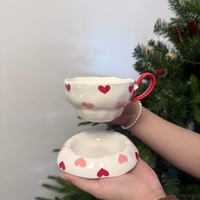 Tasses à thé et soucoupes en céramique faites à la main, mug à café, tasse à thé florale avec soucoupes, mugs en céramique pour la Saint-Valentin