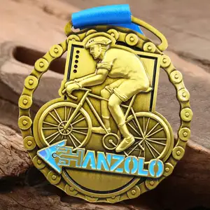 Médailles et trophées personnalisés de défi de vélo de cyclisme pour enfants, sport virtuel, métal en alliage de zinc 3D, médailles de course de vélo personnalisées