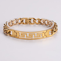 Nouveauté 2026 Bracelet chaîne cubaine en acier inoxydable haut de gamme plaqué or 18 carats pour homme, avec motif mural ajouré et breloque barre