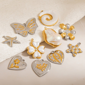 จี้ห้อยคอรูปทรงต่างๆ สีทอง เงิน สแตนเลส ประดับด้วยผีเสื้อ ดอกไม้ ไข่มุก สำหรับทำเครื่องประดับ DIY แฟชั่นสำหรับทุกเพศ - Product Image 2