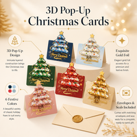 Carte de vœux de Noël 3D personnalisée OEM avec motif d'arbre, lettrage en feuille d'or et enveloppe pour cadeau de fête