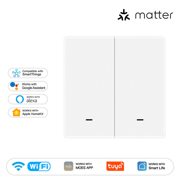 Matter Smart Wall Switch Wifi,86 Push Button LED Light Switch Homekit Smartlife Remote Control Voice Control Google Home Alexa
