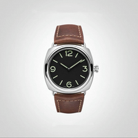 Herren 43mm Mechanische Uhr mit Leuchtziffern, Lederarmband, Wasserdicht, Analog, 22mm Edelstahlgehäuse, Perpetual