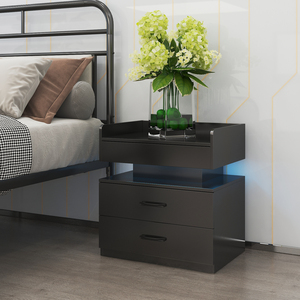 Nightstand With Adjustable Led Strip Light 2 Drawers Large Storage Space <b>Bedside</b> <b>Table</b> Coffee <b>Table</b> - Product Image 1