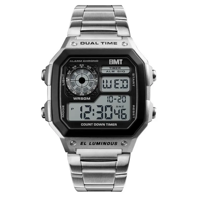 Square shape digital watch, stainless steel digital watch movement japan wristwatch