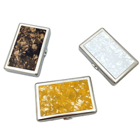 Étui à cigarettes en métal personnalisé, motif coquille jaune ambre, couvercle incrusté de luxe, bouton poussoir, porte-cigarettes de poche