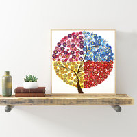 Kit de Peinture Diamant 5D DIY Moderne Arbre Toutes Saisons 30x30cm Toile Polyester Art Nature Morte