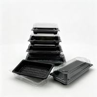 Barquettes jetables noires en PET avec couvercles transparents, tailles personnalisées, Guangdong Chine, approvisionnement direct, pour sushis de luxe