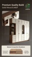 Armoire de chambre moderne à 4 portes et 3 tiroirs avec poignées métalliques, design autoportant, rangement gain de place, options noir/blanc