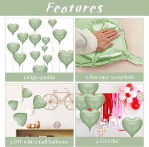 12 Globos de Aluminio Mate en Forma de Corazón, Color Verde Salvia, de 18 Pulgadas, para Decoración de San Valentín, Bodas y Fiestas - Product Image 4