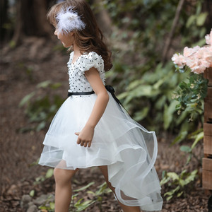 Children's White Tulle Flower Girl Dress O-Neck A-Line Tutu Skirt Princess Dress For Wedding Performance - Product Image 2